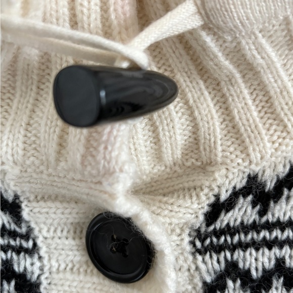 Cozy Black and White Cowl Neck Sweater Wool Blend Nordic Patterns Size XS/TP - Picture 3 of 6